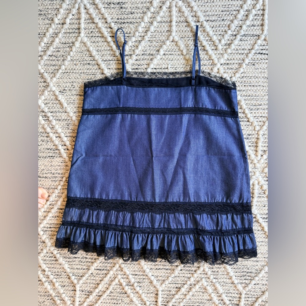 Revolve Gold Hawk Spring BoHo Navy Lace Trim Camisole Small Cotton Blend NWOT - Picture 2 of 4
